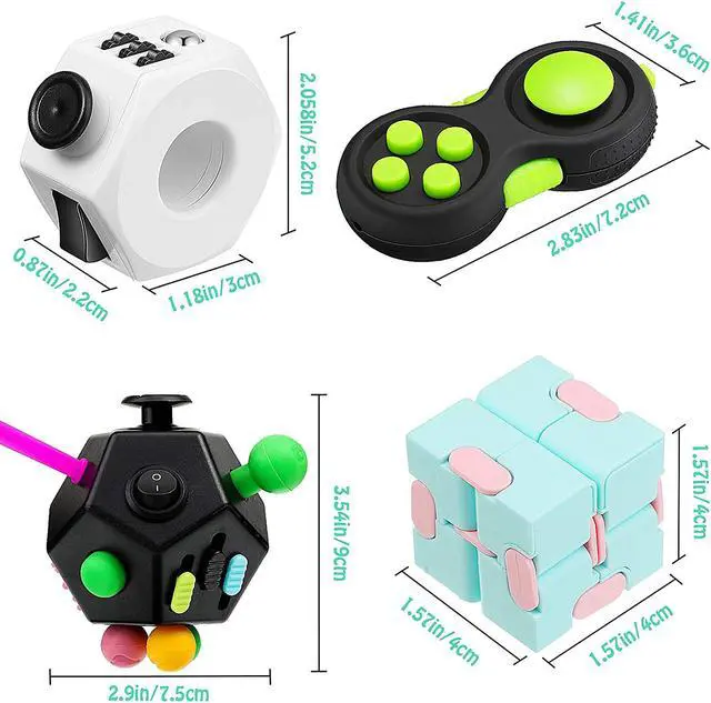 Alt view image 2 of 7 - 4 Pieces Handheld Mini Fidget Toy Set Include 12-Side Fidget Toy Cube, Infinity Cube, Cam Fidget Controller Pad, Decompression Ring for Teens, Adults to Relieve Pressure, Anxiety