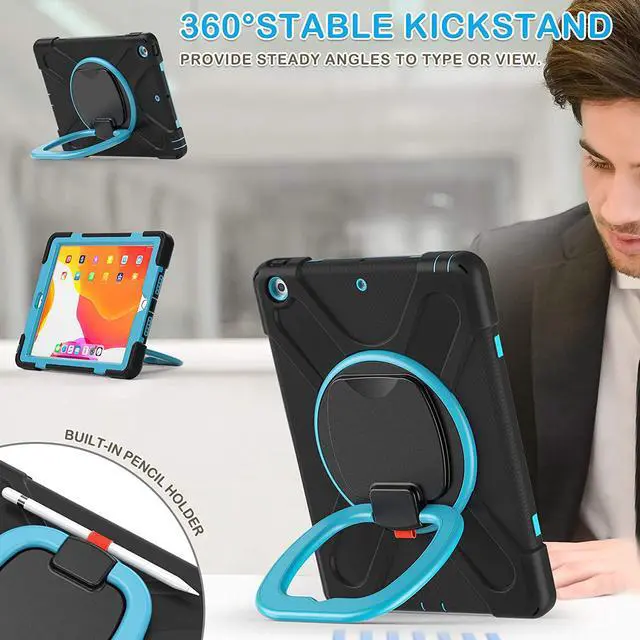 Alt view image 5 of 7 - iPad 8th 7th Generation Case, iPad 10.2 inch Case 2020 2019, Heavy Duty Rugged Kids Cover with Rotating Stand/Pencil Holder/Carrying Strap