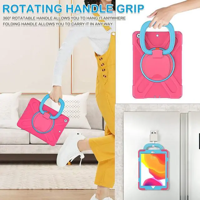 Alt view image 5 of 7 - iPad 8th 7th Generation Case, iPad 10.2 inch Case 2020 2019, Heavy Duty Rugged Kids Cover with Rotating Stand/Pencil Holder/Carrying Strap