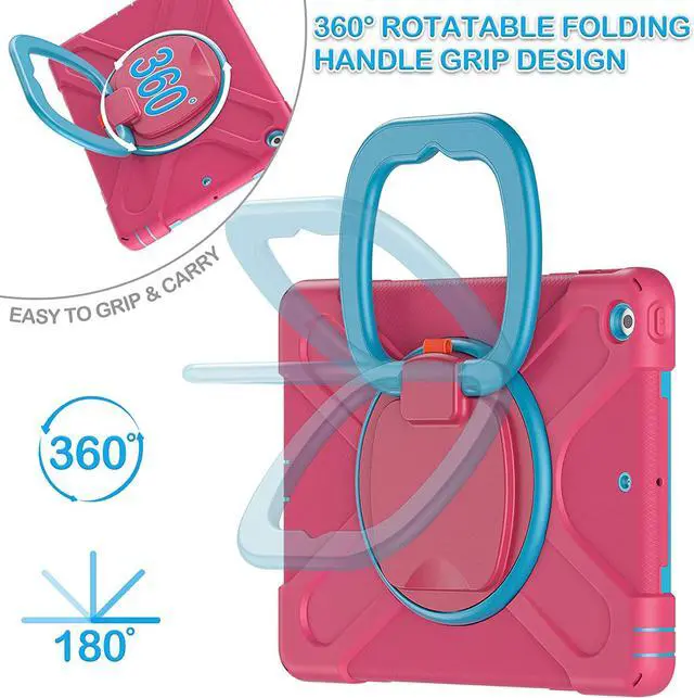 Alt view image 2 of 7 - iPad 8th 7th Generation Case, iPad 10.2 inch Case 2020 2019, Heavy Duty Rugged Kids Cover with Rotating Stand/Pencil Holder/Carrying Strap
