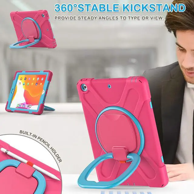 Alt view image 6 of 7 - iPad 8th 7th Generation Case, iPad 10.2 inch Case 2020 2019, Heavy Duty Rugged Kids Cover with Rotating Stand/Pencil Holder/Carrying Strap