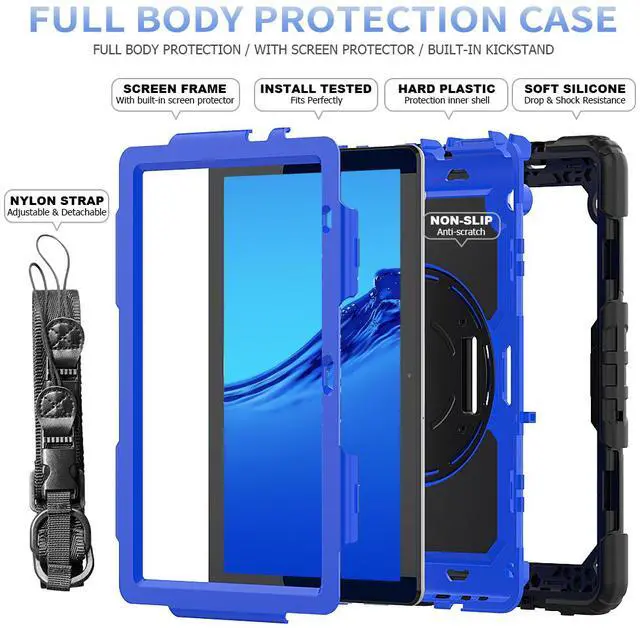 Alt view image 7 of 7 - Case for Huawei MatePad T5 10.1 Inch 2018, Rugged Shockproof Cover with 360 Degree Rotating Hand Strap / Kickstand, Screen Protector, Shoulder Strap
