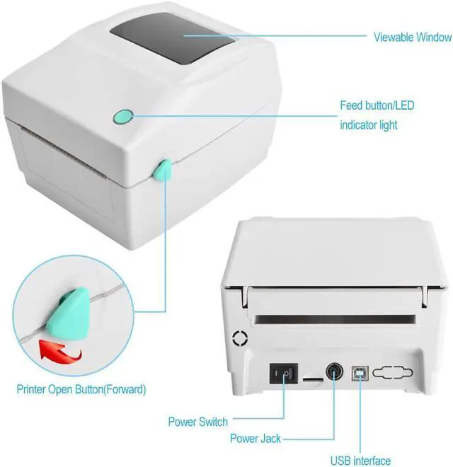 Alt view image 6 of 6 - Label Printer, 4x6 Thermal Printer, Commercial Direct Thermal High Speed USB Port Label Maker, Etsy, Ebay, Amazon Barcode Express Label Printing Machine, White