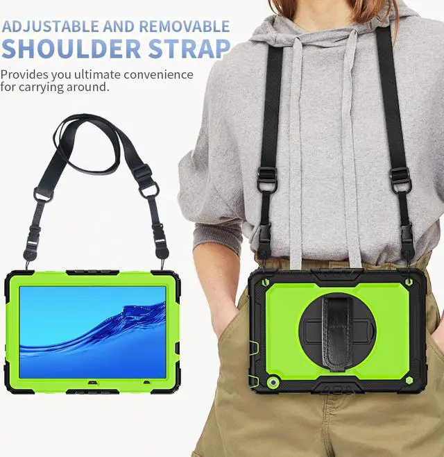 Alt view image 3 of 7 - Case for Huawei MatePad T5 10.1 Inch 2018, Rugged Shockproof Cover with 360 Degree Rotating Hand Strap / Kickstand, Screen Protector, Shoulder Strap