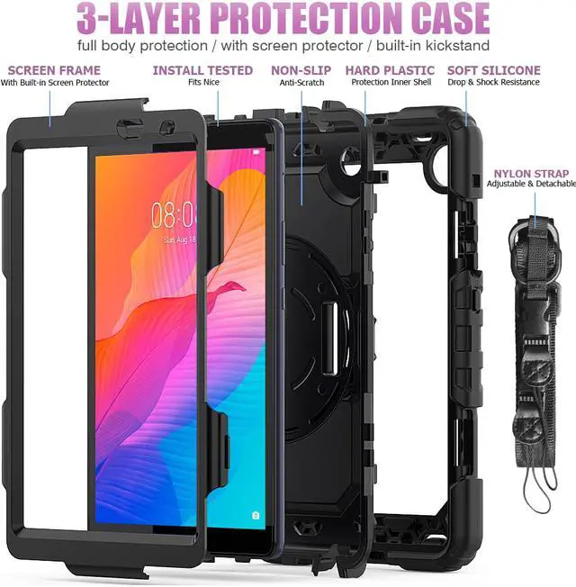 Alt view image 7 of 7 - Case for Huawei MatePad T8 8.0 inch 2020 (Kobe2-L03/Kob2-L09) Shockproof Cover Case with Stand, Hand Strap, Shoulder Strap