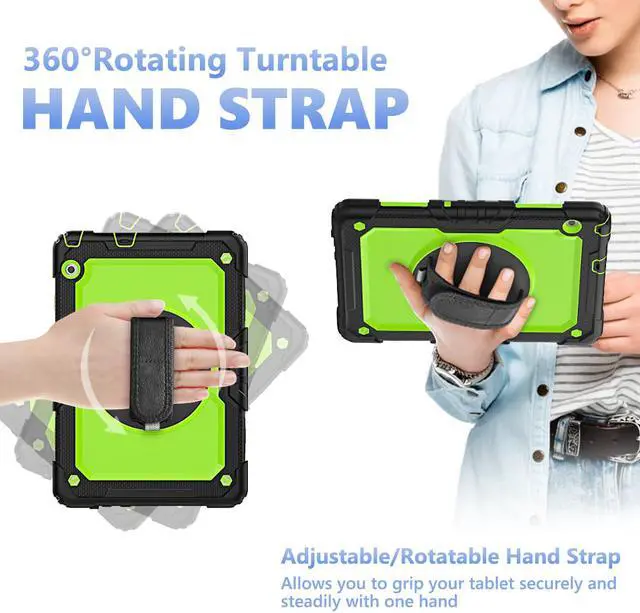 Alt view image 2 of 7 - Case for Huawei MatePad T5 10.1 Inch 2018, Rugged Shockproof Cover with 360 Degree Rotating Hand Strap / Kickstand, Screen Protector, Shoulder Strap