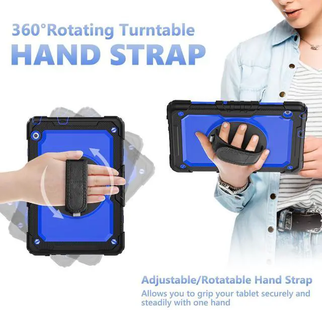 Alt view image 5 of 7 - Case for Huawei MatePad T5 10.1 Inch 2018, Rugged Shockproof Cover with 360 Degree Rotating Hand Strap / Kickstand, Screen Protector, Shoulder Strap