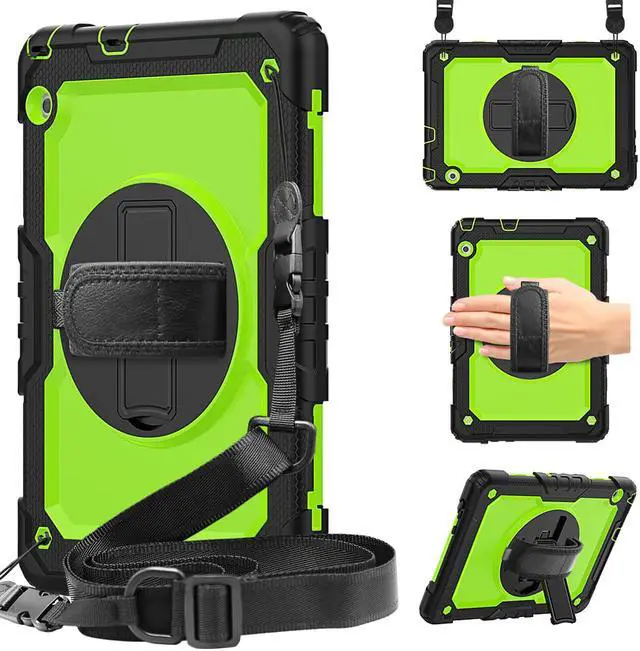 Alt view image 4 of 7 - Case for Huawei MatePad T5 10.1 Inch 2018, Rugged Shockproof Cover with 360 Degree Rotating Hand Strap / Kickstand, Screen Protector, Shoulder Strap