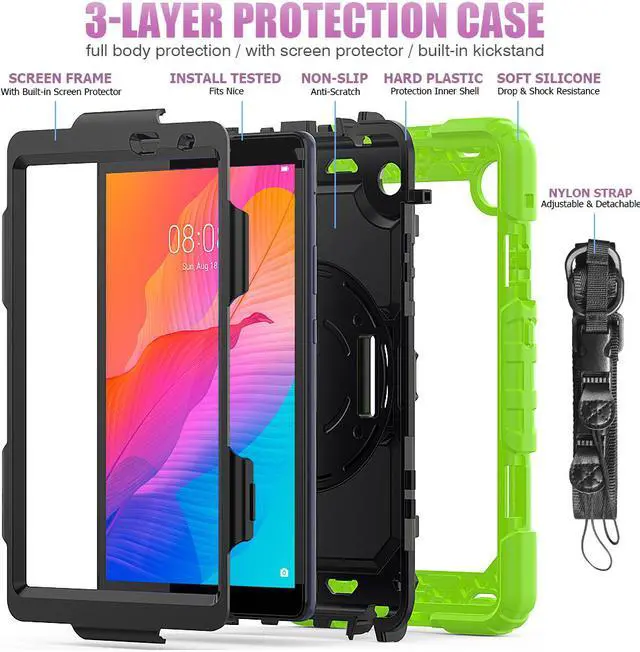 Alt view image 4 of 7 - Case for Huawei MatePad T8 8.0 inch 2020 (Kobe2-L03/Kob2-L09) Shockproof Cover Case with Stand, Hand Strap, Shoulder Strap
