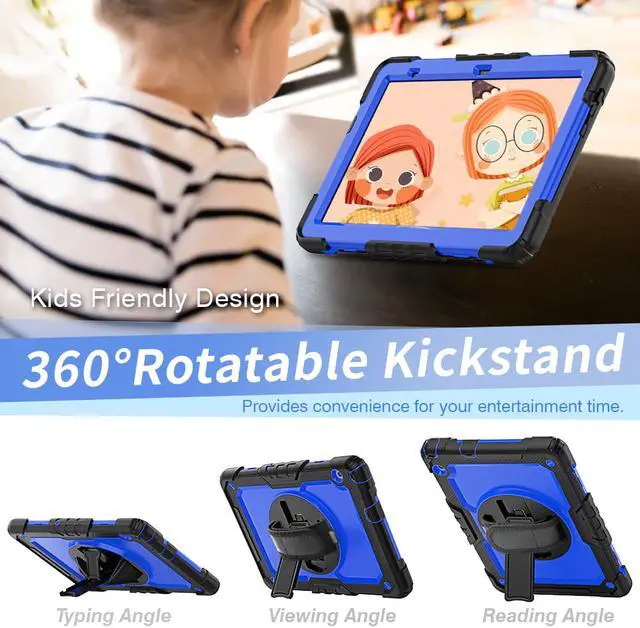 Alt view image 2 of 7 - Case for Huawei MatePad T5 10.1 Inch 2018, Rugged Shockproof Cover with 360 Degree Rotating Hand Strap / Kickstand, Screen Protector, Shoulder Strap