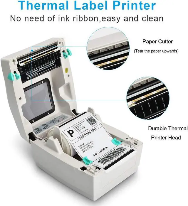 Alt view image 4 of 6 - Label Printer, 4x6 Thermal Printer, Commercial Direct Thermal High Speed USB Port Label Maker, Etsy, Ebay, Amazon Barcode Express Label Printing Machine, White