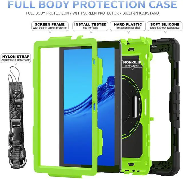 Alt view image 7 of 7 - Case for Huawei MatePad T5 10.1 Inch 2018, Rugged Shockproof Cover with 360 Degree Rotating Hand Strap / Kickstand, Screen Protector, Shoulder Strap