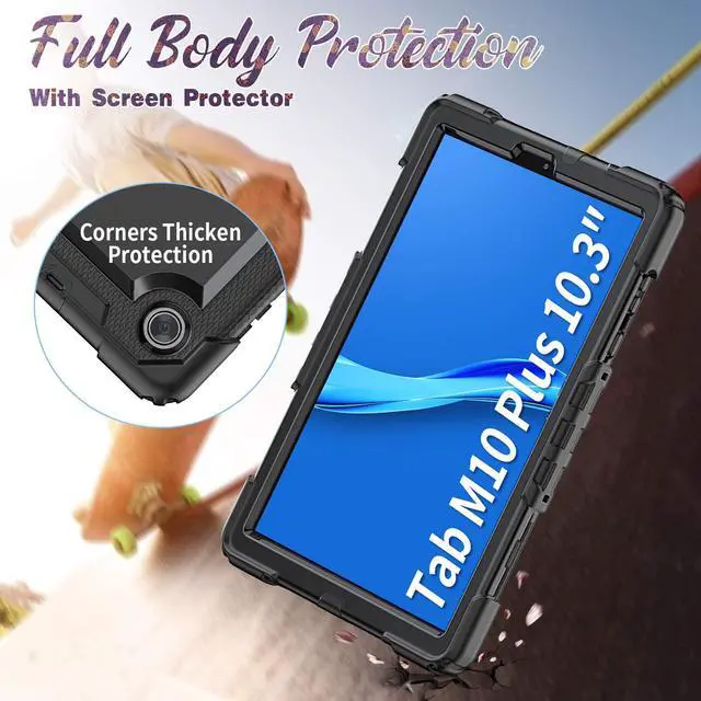 Alt view image 3 of 7 - Case for Lenovo Tab M10 Plus 10.3 inch FHD, Heavy Duty Shockproof Cover with Screen Protector, 360° Rotating Hand Strap/Stand, Shoulder Strap for Tablet M10 Plus 10.3" TB-X606F/TB-X606X