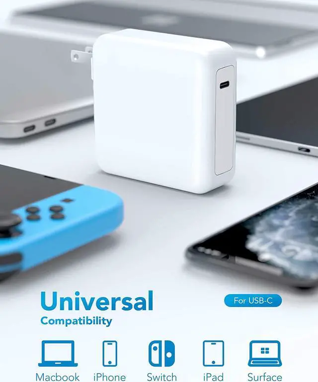 Alt view image 3 of 7 - 96W USB C Power Adapter, Compatible with MacBook Pro Charger 13 15 16 inch 2020 2019 2018 Works with USB C 96W 87W PD Power Charger, Included USB-C to USB-C Charge Cable - 6.6ft/2m