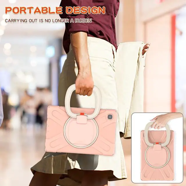Alt view image 4 of 7 - Case for Samsung Galaxy Tab A7 10.4 Inch 2020 Model SM-T500 SM-T505 SM-T507, Heavy Duty Shockproof Cover with Rotating Stand / Pencil Holder / Carrying Strap