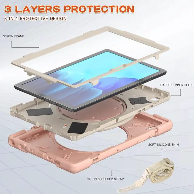 Alt view image 2 of 7 - Case for Samsung Galaxy Tab A7 10.4 Inch 2020 Model SM-T500 SM-T505 SM-T507, Heavy Duty Shockproof Cover with Rotating Stand / Pencil Holder / Carrying Strap