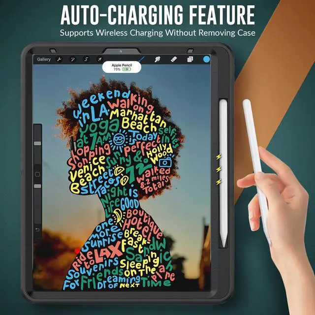 Alt view image 5 of 7 - Case for iPad Pro 12.9 2020 2018 iPad 4th Generation / 3rd Generation (Wireless Apple Pencil Charging) Shockproof Full-Body Protective Cover with Pencil Hoder/360° Rotating Stand&Hand/Shoulder Strap