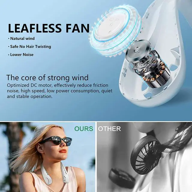 Alt view image 3 of 7 - The Portable Neck Fan From Popular Earphone Design, The Leafless Neck Fan Perfect For Personal Fan,with Features,Like USB Mini Fan, Ultra-Quiet, Battery Powered Fan, Suitable For Outdoor Sports