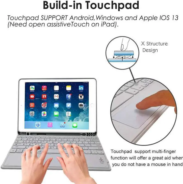 Alt view image 4 of 6 - Bluetooth Keyboard Case for iPad Pro 11 inch 2021 & 2020 & 20180 - iPad Cover with Removable Wireless Keyboard & Built-in Touchpad & Pencil Holder