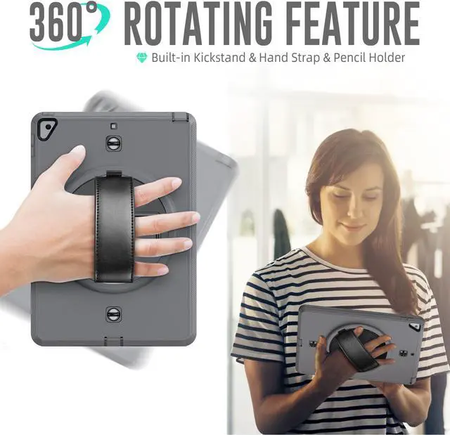 Alt view image 4 of 7 - Case for iPad 10.2 iPad 8th 7th Generation with Pencil Holder Screen Protector & Rotating Handle / Shoulder Strap Kickstand Cover Compatible with iPad Air 3 / iPad Pro 10.5 inch