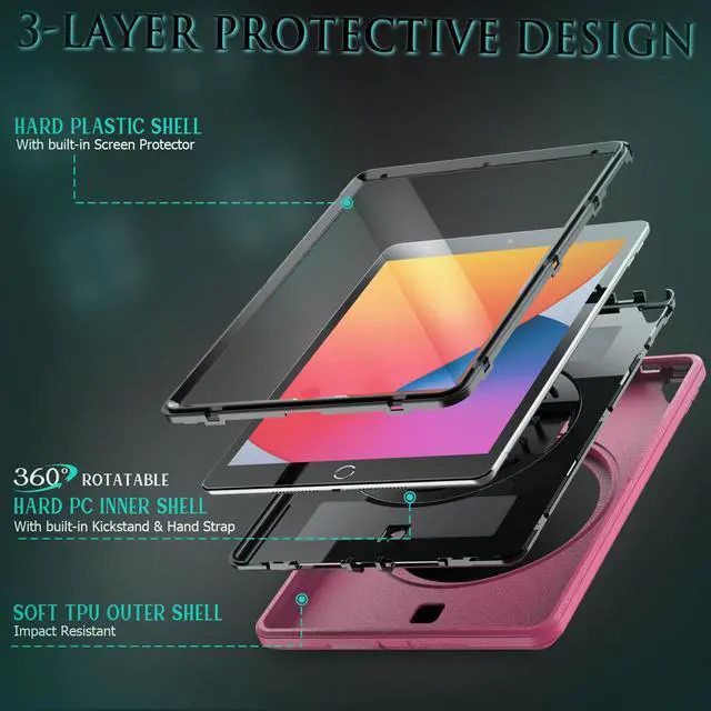 Alt view image 7 of 7 - Case for iPad 10.2 iPad 8th 7th Generation with Pencil Holder Screen Protector & Rotating Handle / Shoulder Strap Kickstand Cover Compatible with iPad Air 3 / iPad Pro 10.5 inch