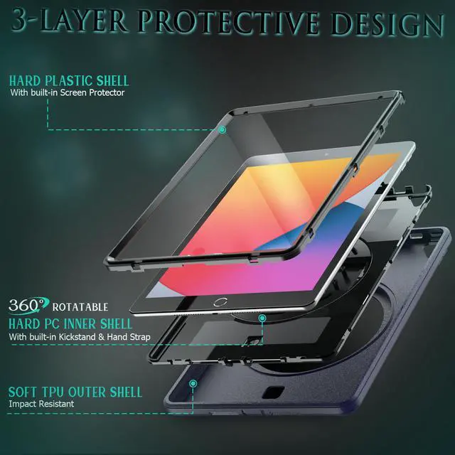 Alt view image 4 of 7 - Case for iPad 10.2 iPad 8th 7th Generation with Pencil Holder Screen Protector & Rotating Handle / Shoulder Strap Kickstand Cover Compatible with iPad Air 3 / iPad Pro 10.5 inch
