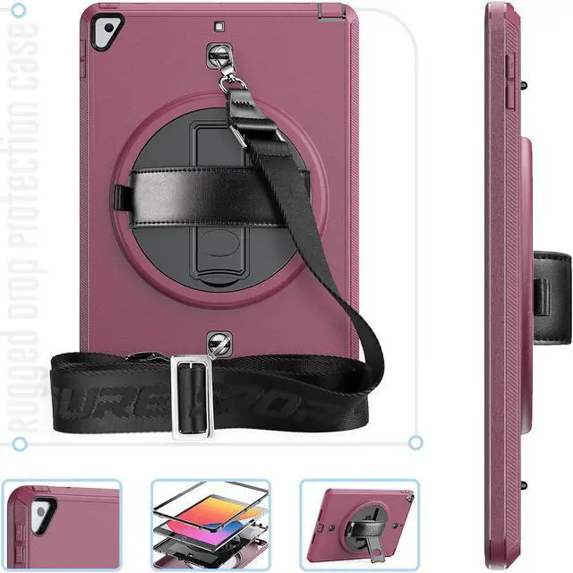 Alt view image 4 of 7 - Case for iPad 10.2 iPad 8th 7th Generation with Pencil Holder Screen Protector & Rotating Handle / Shoulder Strap Kickstand Cover Compatible with iPad Air 3 / iPad Pro 10.5 inch