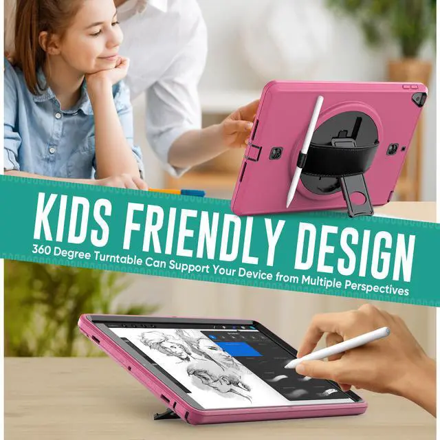 Alt view image 4 of 7 - Case for iPad 10.2 iPad 8th 7th Generation with Pencil Holder Screen Protector & Rotating Handle / Shoulder Strap Kickstand Cover Compatible with iPad Air 3 / iPad Pro 10.5 inch