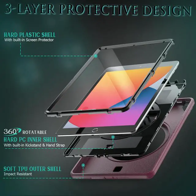 Alt view image 7 of 7 - Case for iPad 10.2 iPad 8th 7th Generation with Pencil Holder Screen Protector & Rotating Handle / Shoulder Strap Kickstand Cover Compatible with iPad Air 3 / iPad Pro 10.5 inch