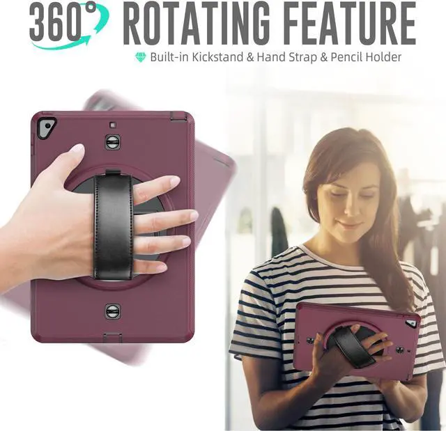 Alt view image 3 of 7 - Case for iPad 10.2 iPad 8th 7th Generation with Pencil Holder Screen Protector & Rotating Handle / Shoulder Strap Kickstand Cover Compatible with iPad Air 3 / iPad Pro 10.5 inch