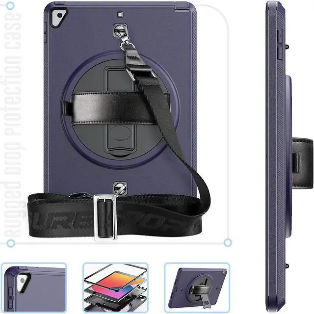 Alt view image 5 of 7 - Case for iPad 10.2 iPad 8th 7th Generation with Pencil Holder Screen Protector & Rotating Handle / Shoulder Strap Kickstand Cover Compatible with iPad Air 3 / iPad Pro 10.5 inch