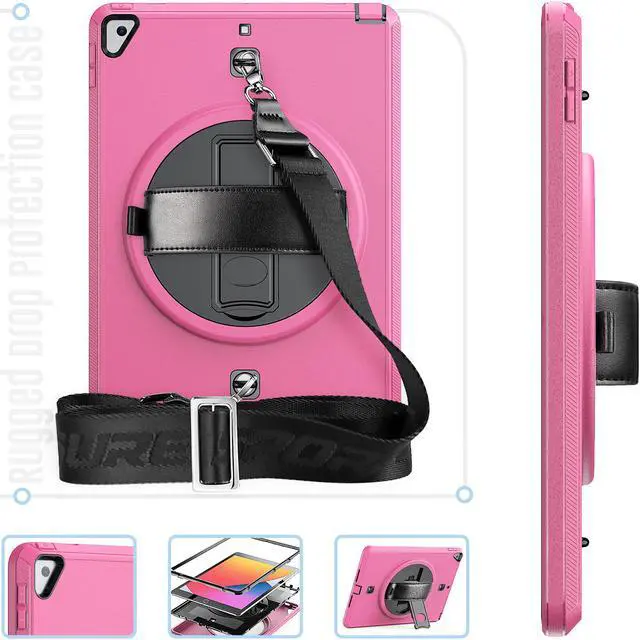 Alt view image 5 of 7 - Case for iPad 10.2 iPad 8th 7th Generation with Pencil Holder Screen Protector & Rotating Handle / Shoulder Strap Kickstand Cover Compatible with iPad Air 3 / iPad Pro 10.5 inch