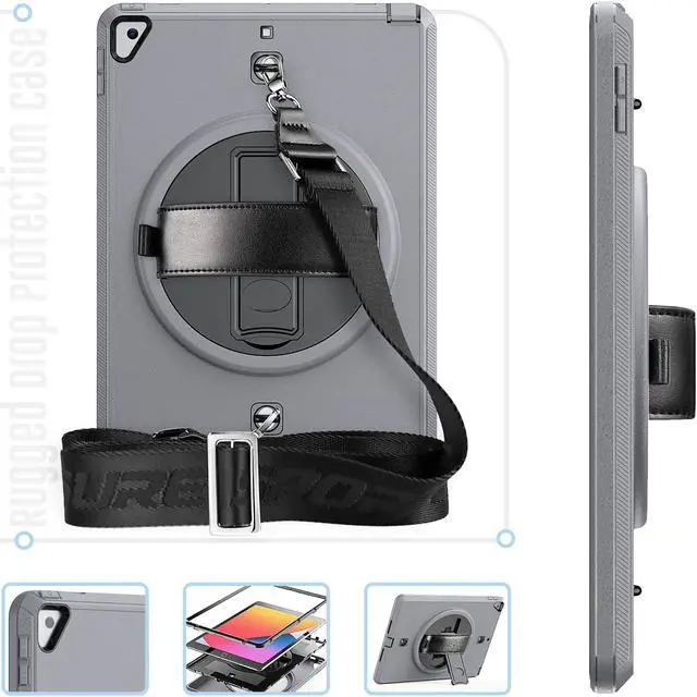 Alt view image 3 of 7 - Case for iPad 10.2 iPad 8th 7th Generation with Pencil Holder Screen Protector & Rotating Handle / Shoulder Strap Kickstand Cover Compatible with iPad Air 3 / iPad Pro 10.5 inch