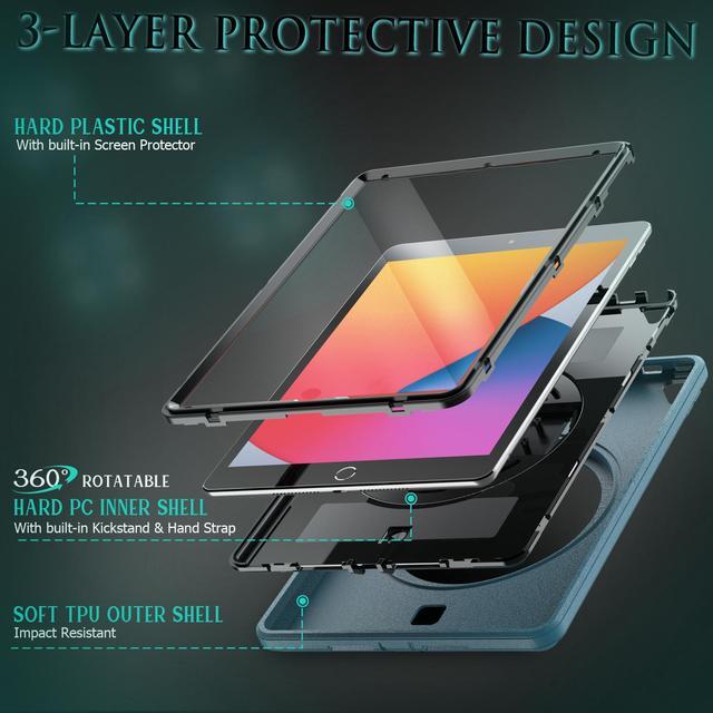 Alt view image 6 of 7 - Case for iPad 10.2 iPad 8th 7th Generation with Pencil Holder Screen Protector & Rotating Handle / Shoulder Strap Kickstand Cover Compatible with iPad Air 3 / iPad Pro 10.5 inch
