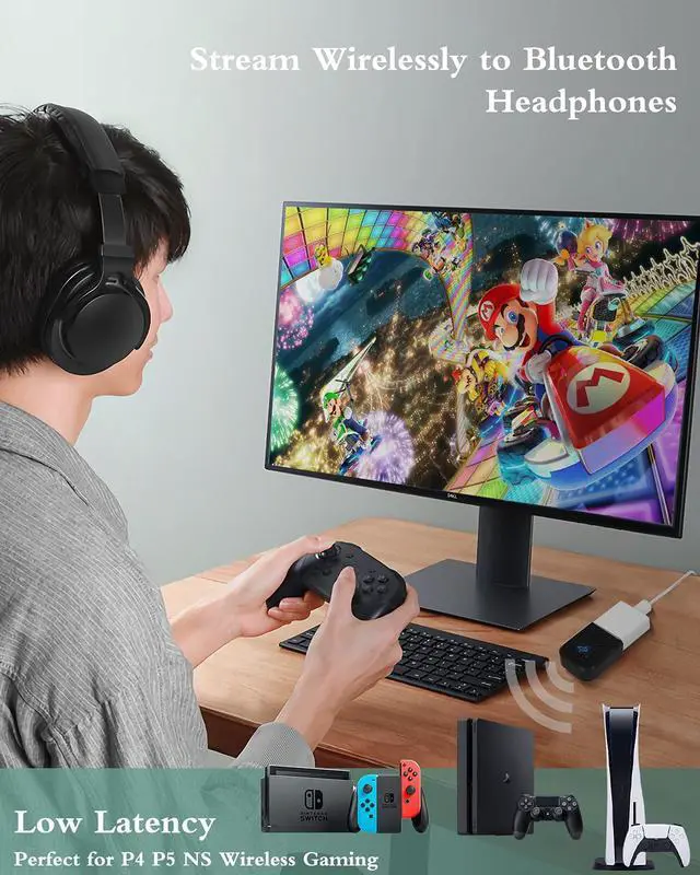 Alt view image 3 of 6 - USB Bluetooth Adapter for NS P5 P4 PC, Bluetooth Audio Receiver for PS4 PS5 PC Headphones (Except for P4 Gold Headset)