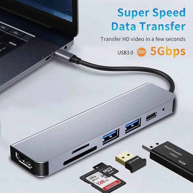 Alt view image 5 of 7 - USB C Docking Station 6 in 1 USB C Hub Laptop Docking Station Adapter with PD 3.0,4K HDMI,2 USB 3.0,SD/TF Card Reade Compatible with MacBook Pro/Air,Dell,HP and More USB Type-C Devices
