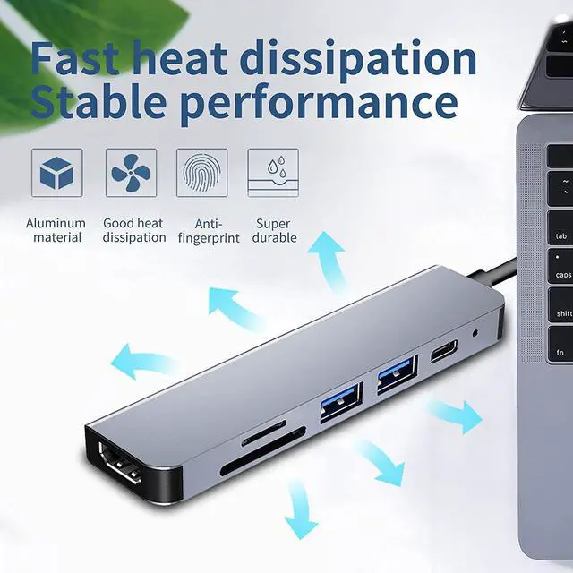 Alt view image 4 of 7 - USB C Docking Station 6 in 1 USB C Hub Laptop Docking Station Adapter with PD 3.0,4K HDMI,2 USB 3.0,SD/TF Card Reade Compatible with MacBook Pro/Air,Dell,HP and More USB Type-C Devices