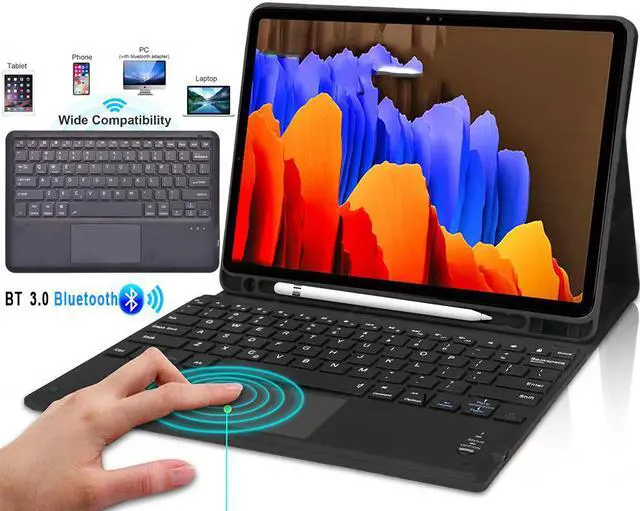 Main image of Wireless Bluetooth Touchpad Keyboard Case for Samsung Galaxy Tab S8+ S7 FE S7+ 12.4 inch Cover w/ with Pencil Holder for Galaxy Tab S8 Plus SM-X800 X806 2022 S7 FE SM-T730/T733/T736/T738 2021 S7 Plus