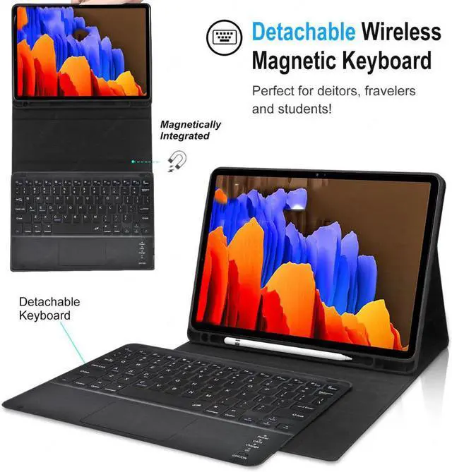 Alt view image 2 of 7 - Wireless Bluetooth Touchpad Keyboard Case for Samsung Galaxy Tab S8+ S7 FE S7+ 12.4 inch Cover w/ with Pencil Holder for Galaxy Tab S8 Plus SM-X800 X806 2022 S7 FE SM-T730/T733/T736/T738 2021 S7 Plus