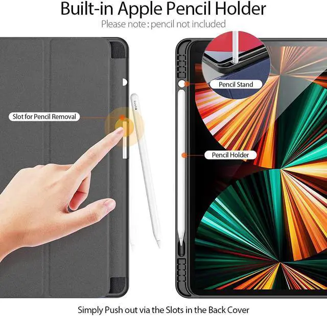 Alt view image 2 of 7 - Case for iPad Pro 12.9 inch 5th Generation 2021 with Pencil Holder, Support iPad 2nd Pencil Charging,Full Protective Soft TPU Back Slim Trifold Case Cover for iPad Pro 12.9’’ 2021