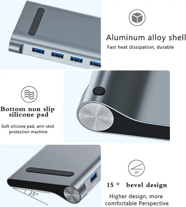 Alt view image 7 of 7 - 11 in 1 USB Type C Hub with 4K HDMI Ports, RJ45 Ethernet, 4 USB 3.0 Ports, SD/TF Cards Reader, PD USB-C Charging Port, Audio/Mic, for PC MacBooks Pro Air, Nintendo Switch and Other USB C Devices