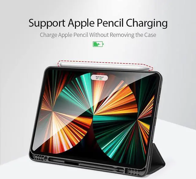 Alt view image 5 of 7 - Case for iPad Pro 12.9 inch 5th Generation 2021 with Pencil Holder, Support iPad 2nd Pencil Charging,Full Protective Soft TPU Back Slim Trifold Case Cover for iPad Pro 12.9’’ 2021