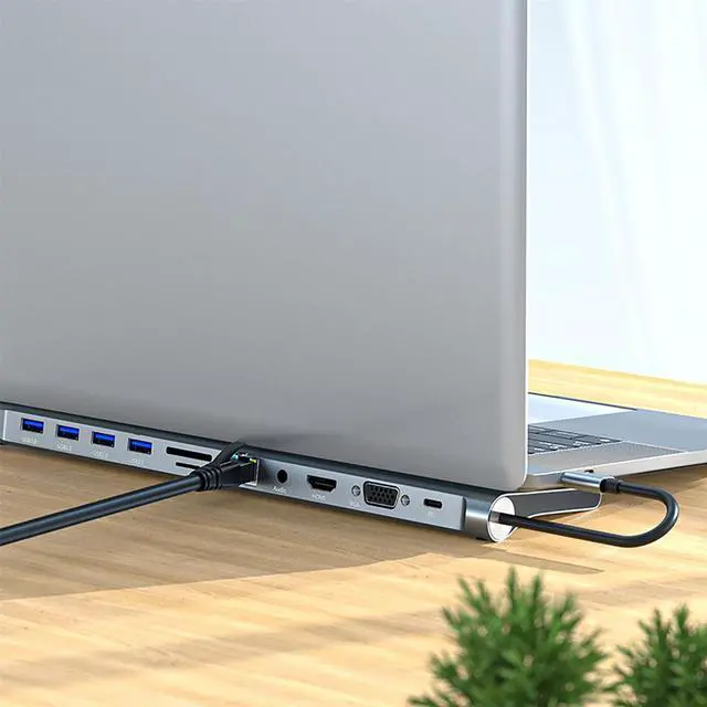 Alt view image 3 of 7 - 11 in 1 USB Type C Hub with 4K HDMI Ports, RJ45 Ethernet, 4 USB 3.0 Ports, SD/TF Cards Reader, PD USB-C Charging Port, Audio/Mic, for PC MacBooks Pro Air, Nintendo Switch and Other USB C Devices