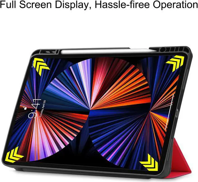 Alt view image 3 of 6 - iPad Pro 12.9 inch Case 2021 5th Generation with Pencil Holder, Slim Lightweight Trifold Stand Cover -- Pencil Charging + Auto Sleep/Wake -- Soft TPU Back Cover for New iPad Pro 12.9 2021