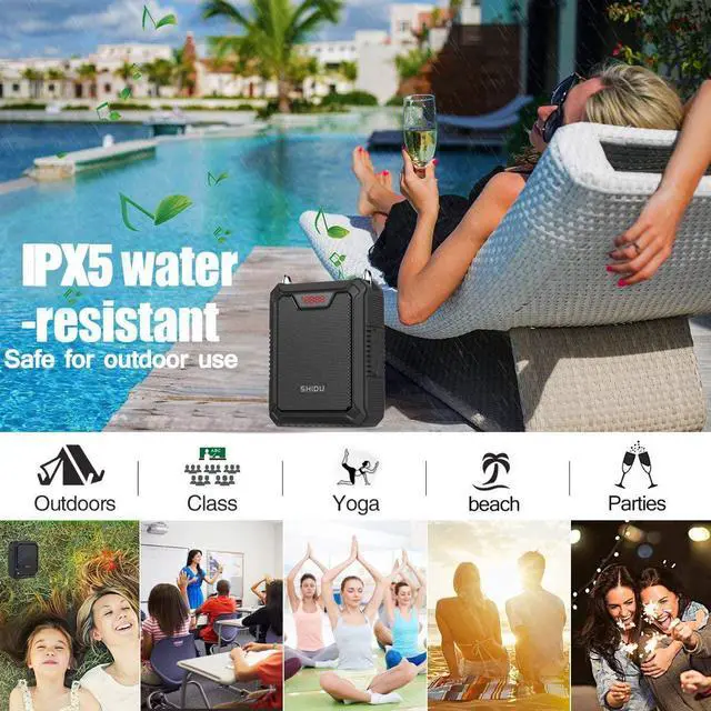 Alt view image 4 of 7 - Bluetooth Voice Amplifier, 25W Rechargeable PA System with Wireless Headset Microphone Waterproof Speaker Power Bank for Outdoor, Teacher, Beach