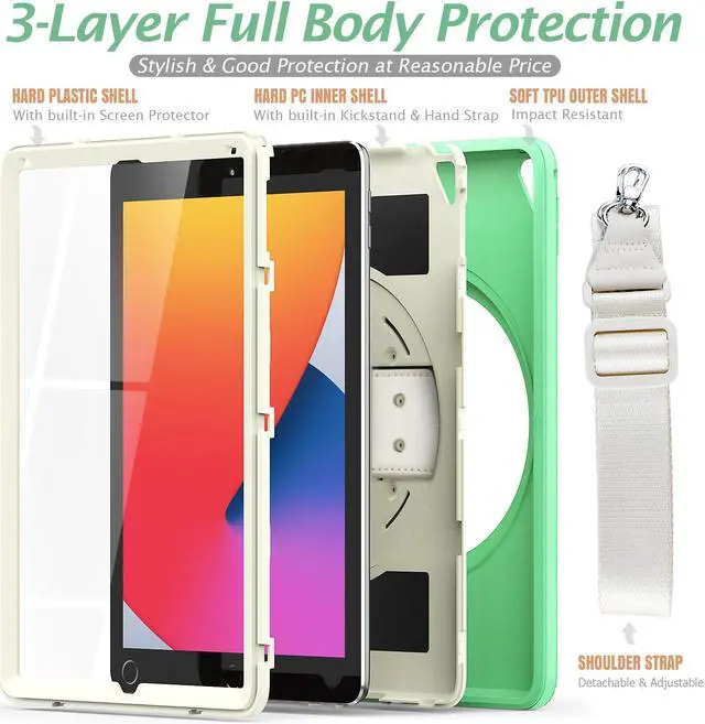 Alt view image 6 of 7 - New iPad 9.7 Inch 2018 2017 Case Protective Cover with 360 Rotating Stand & Strap & Pencil Holder for iPad 5th/6th Generation / iPad Air 2 / iPad Pro 9.7