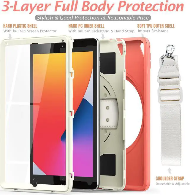 Alt view image 4 of 6 - New iPad 9.7 Inch 2018 2017 Case Protective Cover with 360 Rotating Stand & Strap & Pencil Holder for iPad 5th/6th Generation / iPad Air 2 / iPad Pro 9.7