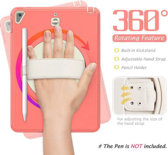Alt view image 2 of 6 - New iPad 9.7 Inch 2018 2017 Case Protective Cover with 360 Rotating Stand & Strap & Pencil Holder for iPad 5th/6th Generation / iPad Air 2 / iPad Pro 9.7