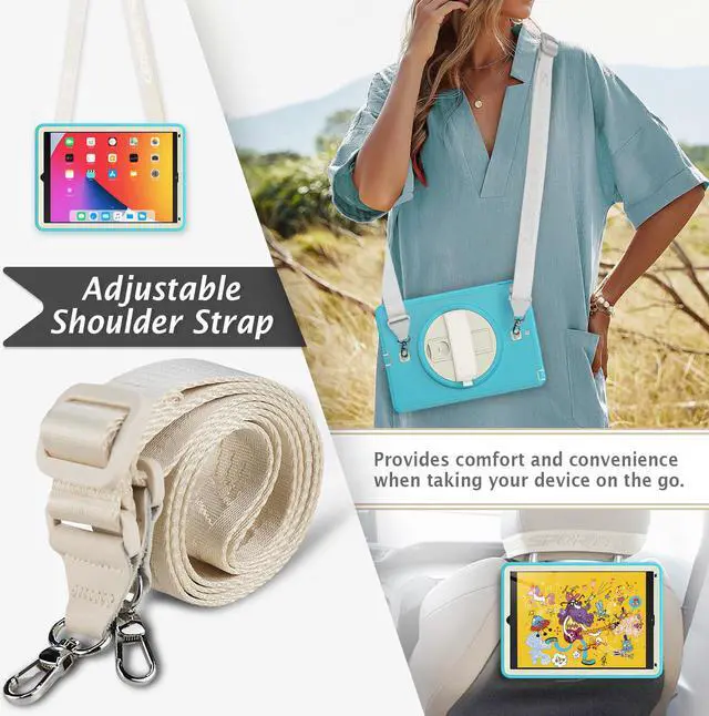 Alt view image 7 of 7 - New iPad 9.7 Inch 2018 2017 Case Protective Cover with 360 Rotating Stand & Strap & Pencil Holder for iPad 5th/6th Generation / iPad Air 2 / iPad Pro 9.7