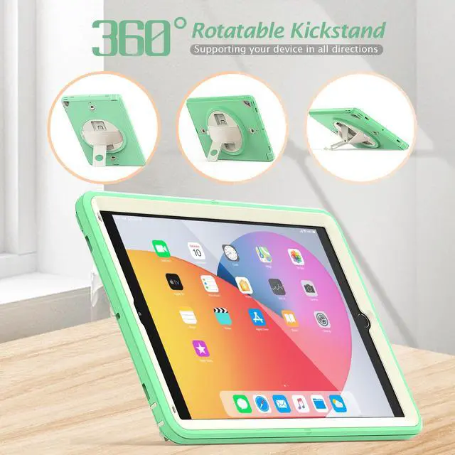Alt view image 7 of 7 - New iPad 9.7 Inch 2018 2017 Case Protective Cover with 360 Rotating Stand & Strap & Pencil Holder for iPad 5th/6th Generation / iPad Air 2 / iPad Pro 9.7